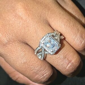 Radiant Cut 3.90Ct Simulated Diamond 14K White Gold Plated Wedding Ring Set Sz 8